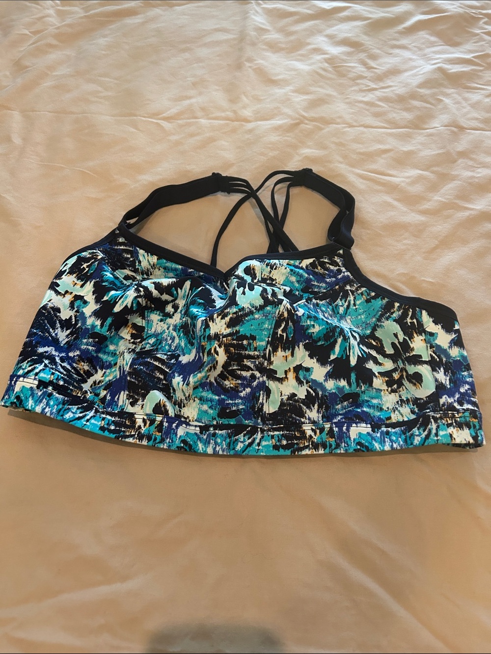 Livi Active Blue Teal Black Abstract Print Sports Bra